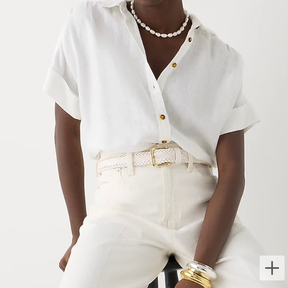 J. Crew Tops - J.Crew x Baird McNutt Irish white linen shirt Relaxed-fit short-sleeve Sz S